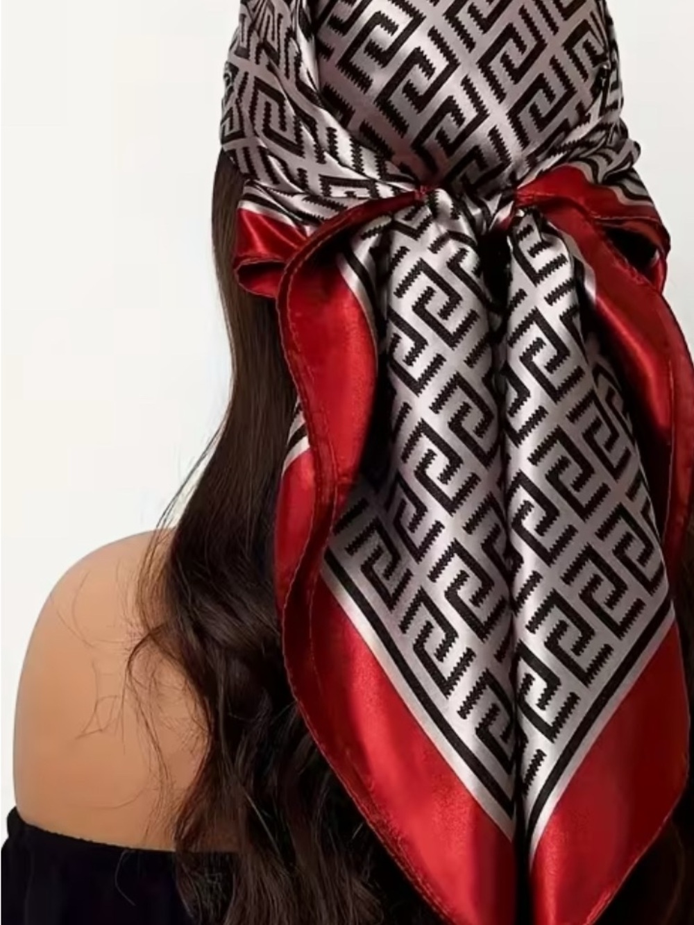 Red and Black Geometric Satin Headscarf - Women's Fashion Accessory